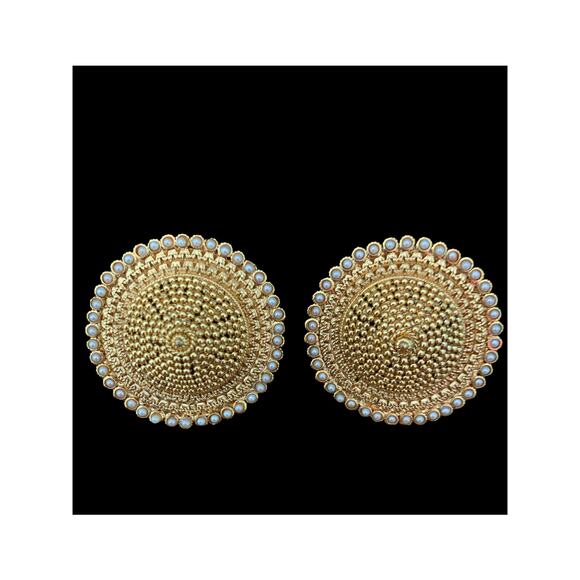 Vintage Petite Pearl & Goldtone Disk Earrings - Picture 1 of 5